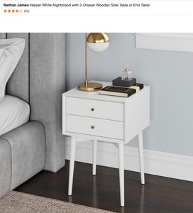 lot 26 image: Nathan James Harper White Nightstand with 2-Drawer Wooden Side Table or End Table. See Pictures