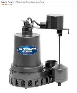 lot 42 image: Superior Pump 12 HP Submersible Cast Iron Sewage Ejector Pump, Superior Pump 1 HP Sprinkler Pump, Superior Pump 12 HP Submersible Thermoplastic Sump Pump. See Pictures