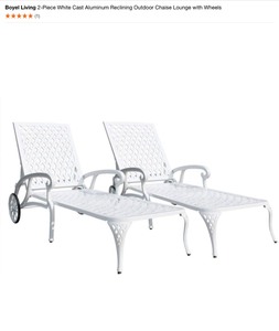 lot 48 image: Boyel Living White Cast Aluminum Reclining Outdoor Chaise Lounge with Wheels. See Pictures