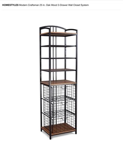 lot 64 image: HOMESTYLES Modern Craftsman 36 in. Oak Wood Wall Closet System & HOMESTYLES Modern Craftsman 25 in. Oak Wood 3-Drawer Wall Closet System. Various Conditions. See Pictures