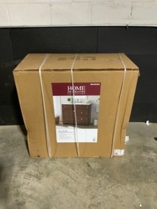 lot 66 image: Home Decorators Collection Sedgewood 36-12 in. Configurable Bath Vanity in Dark Cognac with Solid Surface Top in Arctic with White Sink. See Pictures