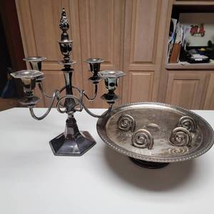 Vintage Silver Plate 4 Arm Candle Holder, Cake stand, 4 napkin holder