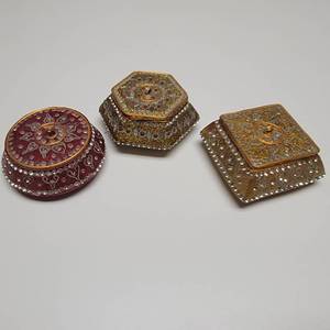 3 Gold Sparkle Trinket Jewelry Boxes (Gold Rhinestone Inlay Resin)