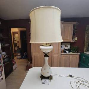 Rare Antique 1880s High End White Opaline Glass Oil Lamp Converted to Electric (Family Owned)