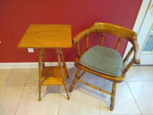 lot 145 image: Wood Chair & Side Table
