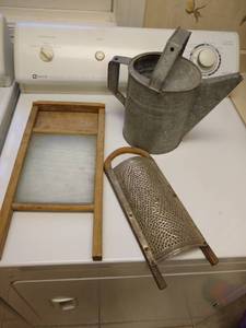 lot 148 image: Vintage Washboard, Grater, Watering Can