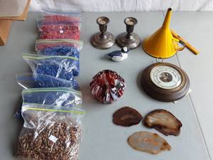 Springfield Weather Instrument, Agate Slabs, Candle Sticks, Rocks & More