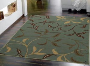Ottohome Collection Contemporary Leaves Design Seafoam 3 ft. x 5 ft. Area Rug