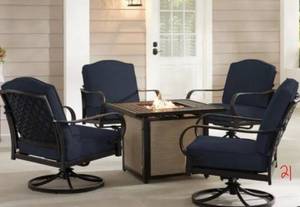 Laurel Oaks 5-Piece Brown Steel Outdoor Patio Fire Pit Seating Set