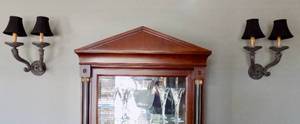 (2) Heavy Solid Composite Gray Mediterranean Style with Black Fabric Shade Wall Sconces