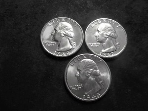 lot 75 image: 1962, 1964 Washington Proofs & 1943 Unc Washington Quarter