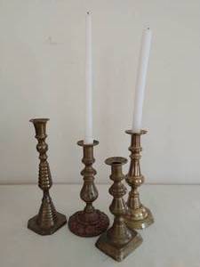 lot 72 image: Four Brass Colored Candlestick Holders