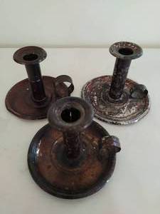 lot 79 image: Three Antique Candlestick Holders