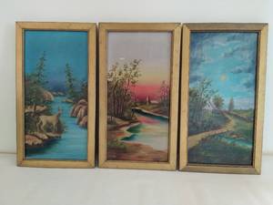 lot 27 image: Set of Three Vintage Paintings