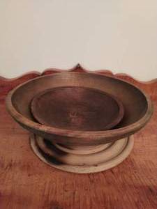lot 377 image: Two Antique Wooden Bowls And Wooden Serving Dish
