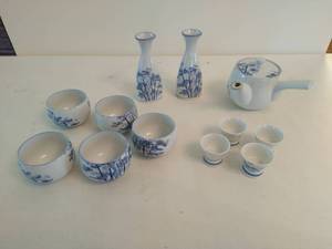 lot 456 image: Collection of Blue and White Sake Set