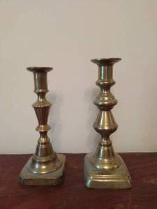lot 112 image: Two Vintage Brass Or Similar Material Candle Sticks