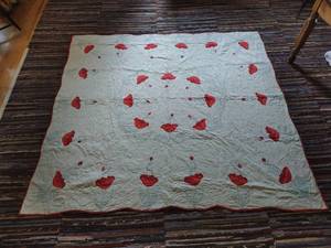 lot 255 image: Red and White Old Handmade Quilt