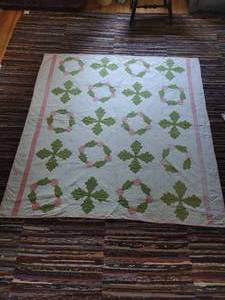 lot 258 image: Pink and White Floral X & O Old Handmade Quilt