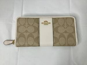 Coach F54630 Light Khaki  Chalk Signature PVC Leather Zip Wallet