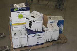 lot 4 image: Pallet LOT of Miscellaneous Pro Audio Speaker and Network Cat5 Cable
