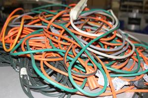 lot 59 image: Lot of Various Length AC Power Extension Cables and Commercial Tripp Lite Power Strip