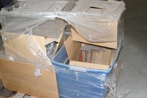 lot 76 image: Pallet Lot - Miscellaneous Brochure  Literature Displays & Peg Board  Slat Wall Pegs  Hooks