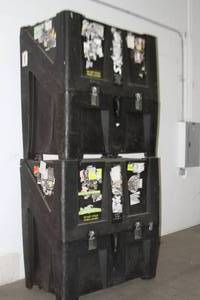 lot 197 image: Skyline Displays Exhibition Booth System - 4 Large Plastic Crates Wooden Crate & More