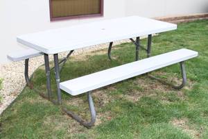 lot 198 image: Lot of 2 - Lifetime Picnic Tables & Smokers Receptacle