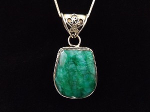 .925 Sterling Silver Dark Green Amazonite Pendant Necklace
