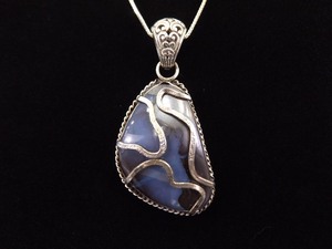 .925 Sterling Silver Large Blue Crystal Pendant Necklace