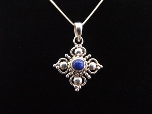.925 Sterling Silver Lapis Lazuli Cabochon Pendant Necklace