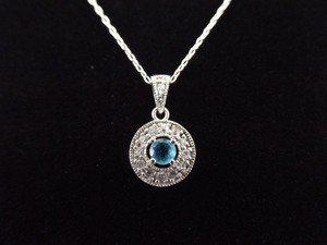 .925 Sterling Silver Faceted Blue Topaz Crystal Pendant Necklace