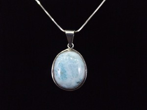.925 Sterling Silver Larimar Cabochon Pendant Necklace