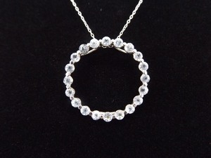 .925 Sterling Silver Light Blue Topaz Crystal Hoop Pendant Necklace