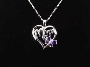 .925 Sterling Silver Diamond Accented Amethyst Moms Heart Pendant Necklace