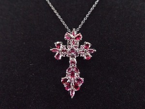 .925 Sterling Silver Garnet Cross Pendant Necklace