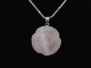 .925 Sterling Silver Carved Rose Quartz Pendant Necklace