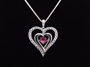 .925 Sterling Silver Floating Dancing Garnet Crystal Heart Pendant Necklace