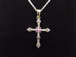 .925 Sterling Silver Diamond and Ruby Accented Vermeil Cross Pendant Necklace