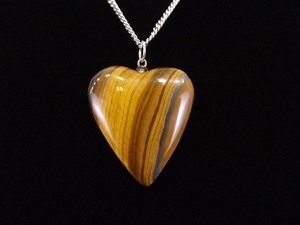 .925 Sterling Silver Tigers Eye Heart Pendant Necklace