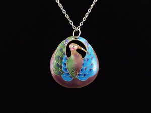 .925 Sterling Silver Cloisonne Peacock Pendant Necklace
