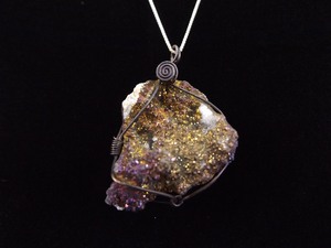 .925 Sterling Silver Large Druzy Crystal Healing Pendant Necklace