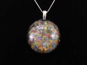 .925 Sterling Silver Multi Color Blown Glass Pendant Necklace