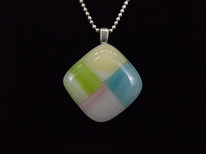 .925 Sterling Silver Multi Color Pastel Glass Pendant Necklace