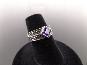 .925 Sterling Silver Art Nouveau Amethyst Ring Size 5.5