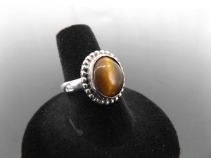 .925 Sterling Silver Tigers Eye Cabochon Ring Size 7