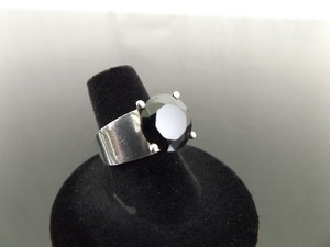 .925 Sterling Silver Large Faceted Black Onyx Solitaire Ring Size 7
