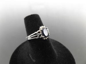 .925 Sterling Silver Oval Cut Black Sapphire Ring Size 6