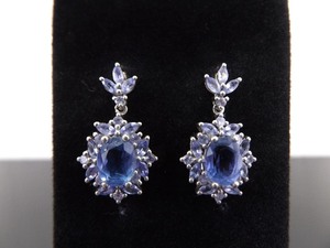 .925 Sterling Silver Sapphire and Amethyst Crystal Dangle Post Earrings